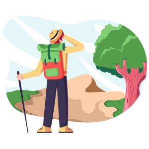 Senderista intentando caminar por un camino